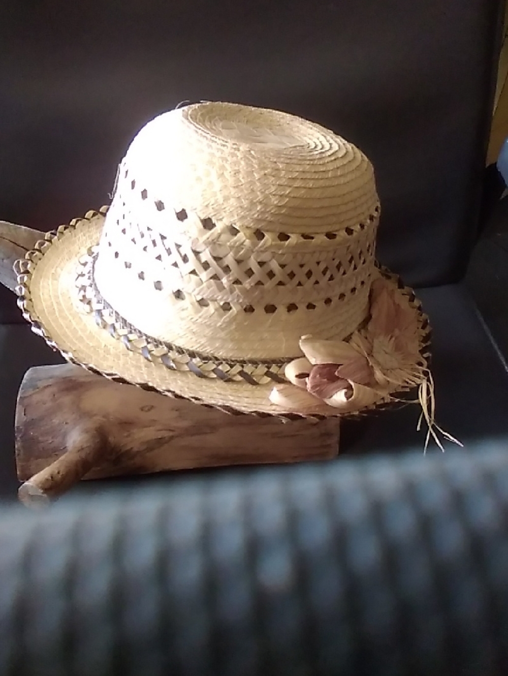 Straw Sun Hat with Floral Accent - Natural